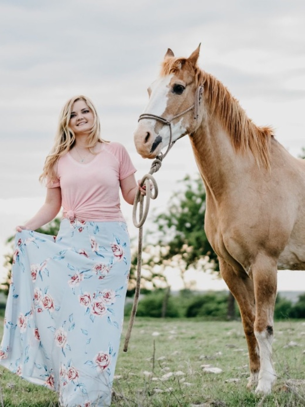 Show Me Your MuMu Light Blue Maxi Skirt with Pink Rose Print